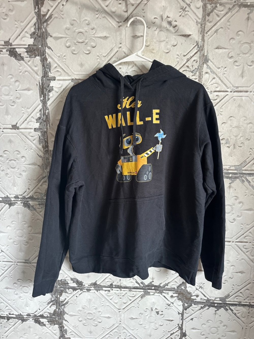 Disney Her Wall-E  Black Graphic Hoodie with Yellow Accent